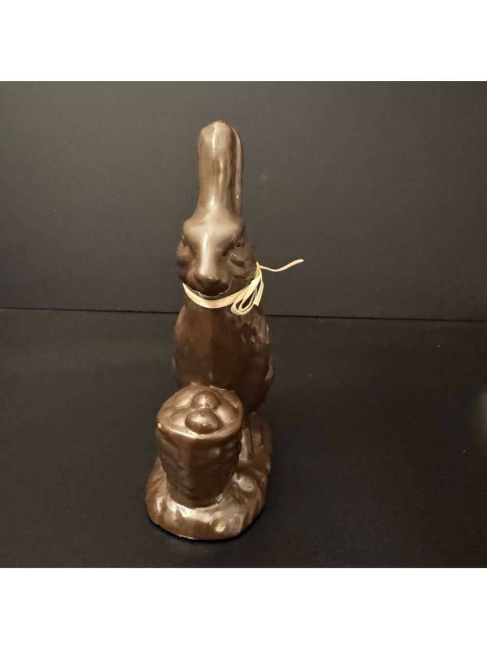 Vintage Chocolate-Look Ceramic Bunny Figurine With Bow & Easter Basket 7" Tall - Picture 2 of 10